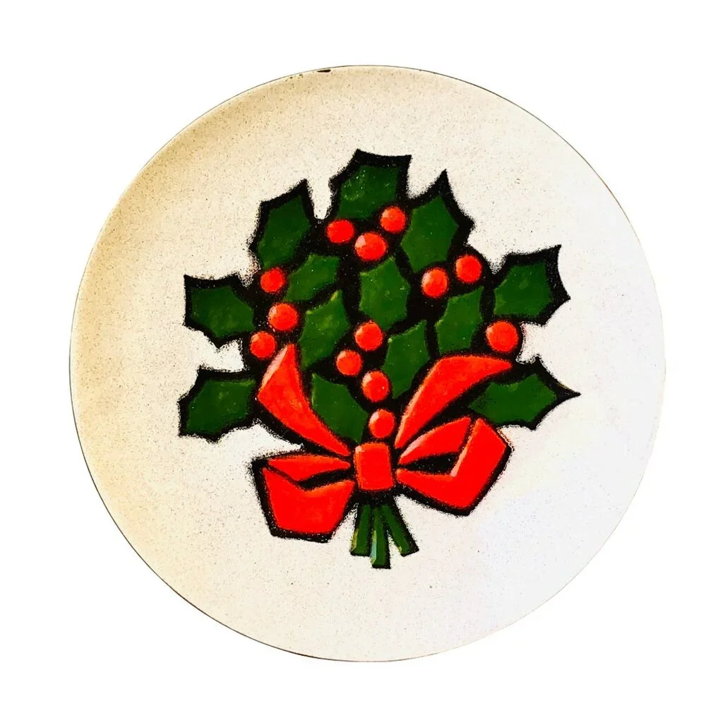 Annemarie Davidson Copper Floral Enamel Plate Christmas Holly Bow Sticker